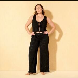 Women's Crochet Wide Leg
Pant Swim Cover Up - Shade
& Shore Black L